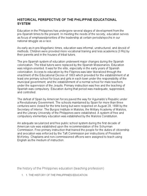 Historical Perspective Of The Philippine Educational System Pdf Schools Citizenship