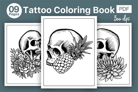 Tattoo Coloring Pages Book Volume 7 Graphic By Skalling Dygital