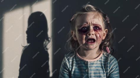 Premium Photo Sad And Frightened Little Girl With Bloodshot Bruised