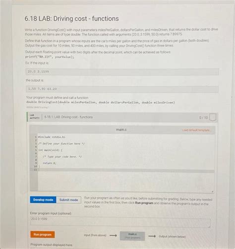 Solved 6 18 LAB Driving Cost Functions Write A Function Chegg