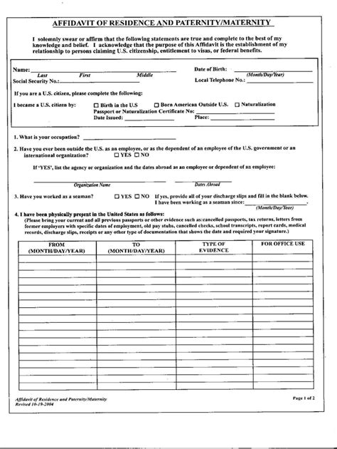 2004 Form Affidavit Of Residence And Paternity Maternity Fill Online