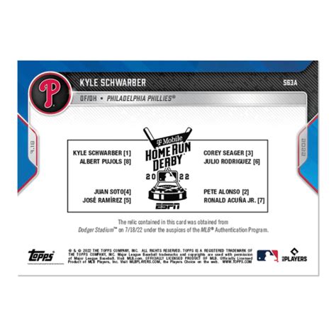 2022 MLB Home Run Derby Ball Relic To 10 Kyle Schwarber 2022 MLB