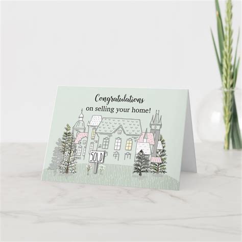 Congratulations on Selling Home Line Drawing Card | Zazzle
