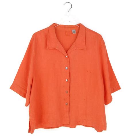 Chicos Linen Top Womens Plus Size Xl Coral Red Boxy Shirt Button