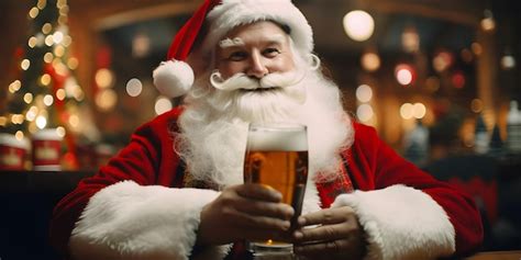 Premium Photo Santa Claus Drinking Beer At Christmas