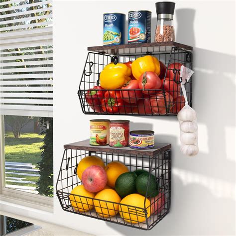 Luudtai Hanging Fruit Basket Stackable Wall Mounted Fruit