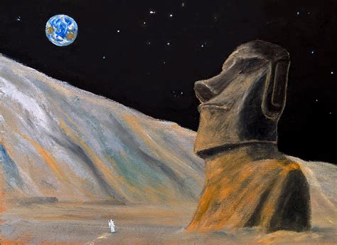 'Moai On The Moon'. Oil on hardboard. A painting I've been working on ...