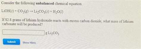 Solved Consider The Following Unbalanced Chemical Equation Chegg