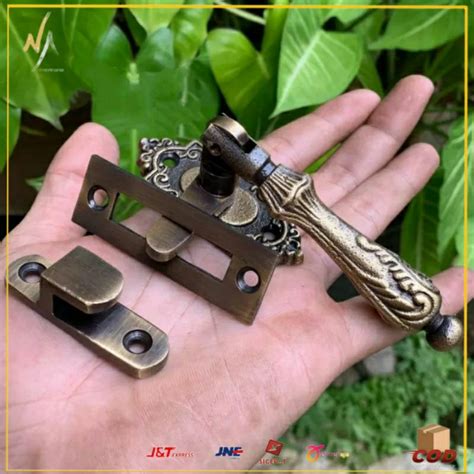 Jual Rambuncis Grendel Slot Pintu Jendela Kuningan Antik Motif Ukir