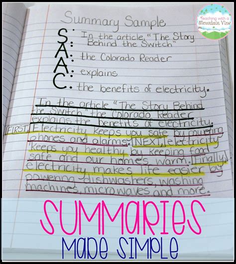 Writing A Summary 5th Grade