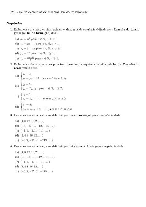 Pdf 2 Lista De Exercícios De Matemática Do 3 Bimestre · 2 A Lista De