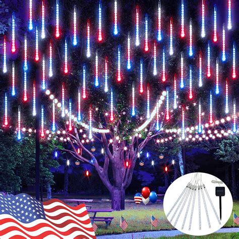 JMEXSUSS Red White And Blue Solar Lights 8 Tube 144 LEDs Patriotic