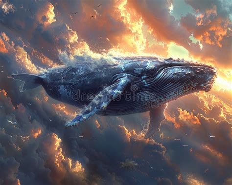 Whale Soaring Through A Cloud Filled Sky Stock Photo Image Of Dreamy