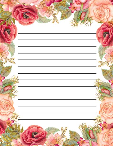 Rose Lined Paper Printable Digital Download Instant Access Journal