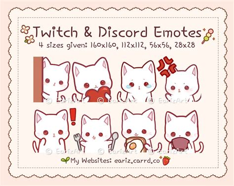 Twitch Discord Emotes Pack 8 Cute White Cat Neko Emotes Etsy Canada