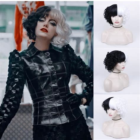 Hair Cruella Half Black Half White Wig Cruella Devil Wig Short Curly Bob Wig New Poshmark