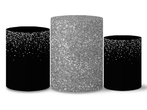 Trio Capas Cilindros Glitter Preto Prata Veste F Cil C El Stico