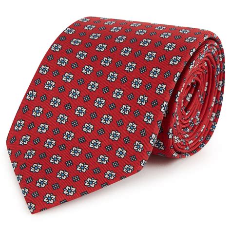 Ede And Ravenscroft Geometric Twill Printed Silk Tie Red And Blue