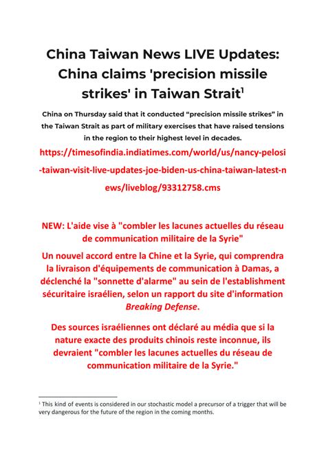 Pdf China Taiwan News Live Updates China Claims Precision Missile Strikes In Taiwan Strait 1