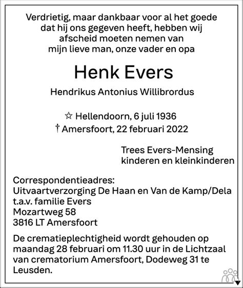 Henk Evers Overlijdensbericht En Condoleances Mensenlinq Nl