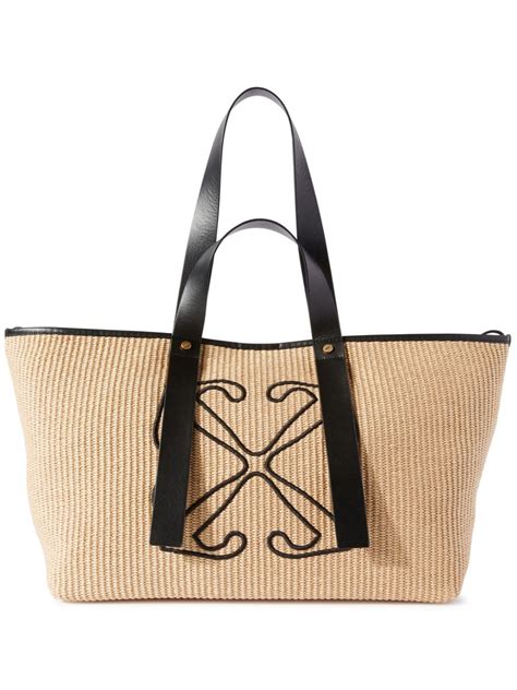 Off White Arrows Raffia Tote Bag Neutrals FARFETCH