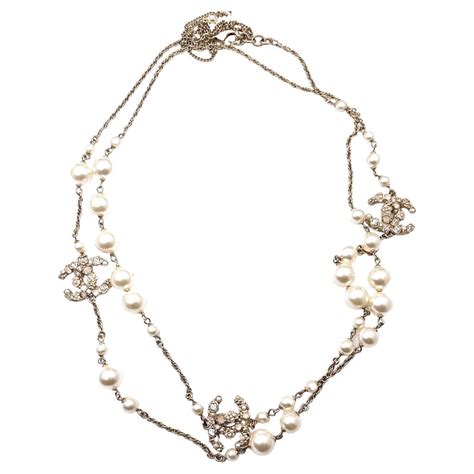 Chanel Gold Cc Pastel Flower Crystal Pearl Long Necklace For Sale At