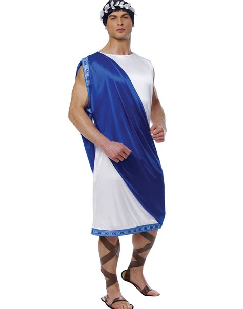 Greek Emperor Mens Blue Roman Senator Toga Julius Caesar Halloween Costume