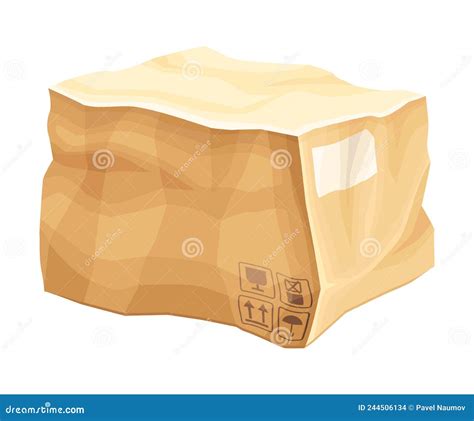 Crumpled Cardboard Box With Corrugated Sides As Packaging And Shipping