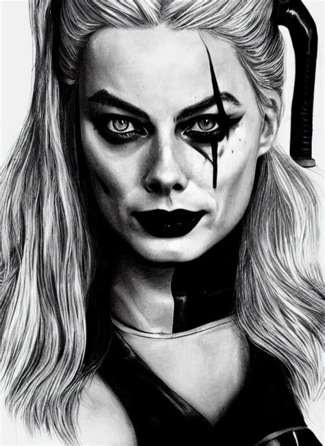 A Pencil Drawing Of Margot Robbie As Harley Quinn Stable Diffusion