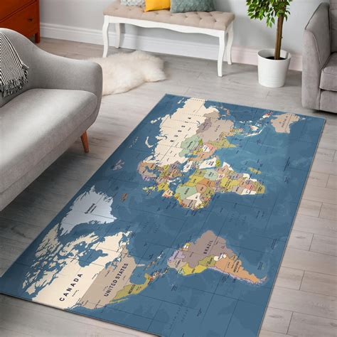 Blue World Map Area Rug