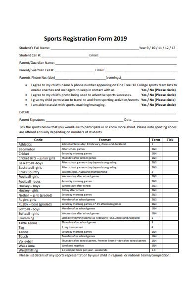 Free 37 Best Sports Registration Forms In Pdf Ms Word Excel