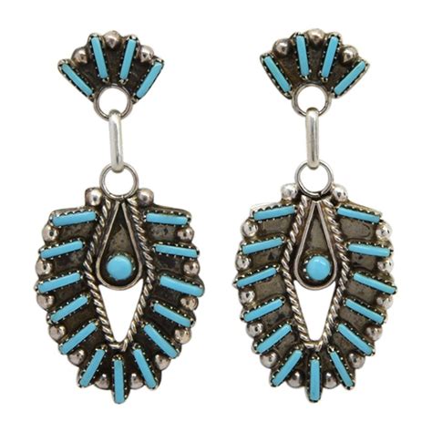 Philander Gia Sterling Silver Turquoise Needlepoint Zuni Earrings