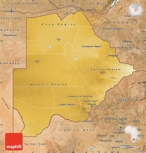 Physical Map Of Botswana Satellite Outside