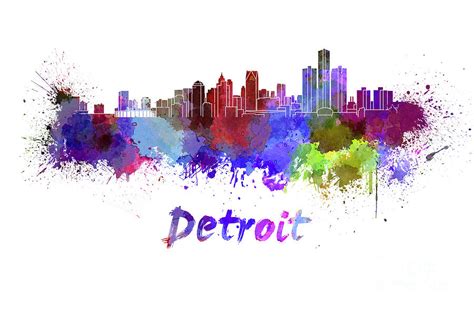 Detroit Skyline In Watercolor Painting By Pablo Romero