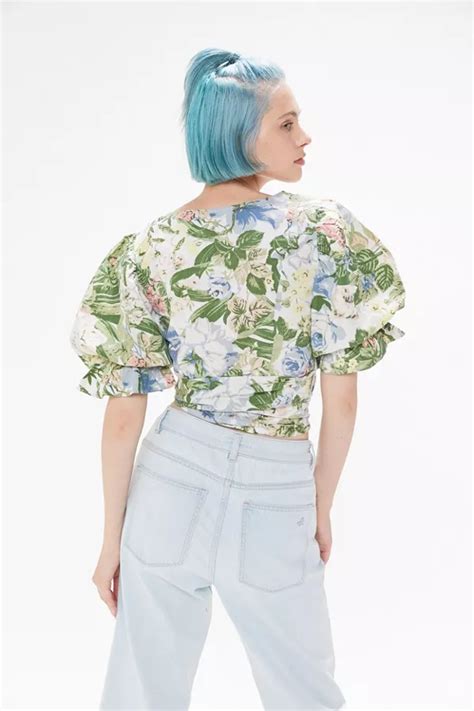 Uo Sally Puff Sleeve Wrap Top Urban Outfitters