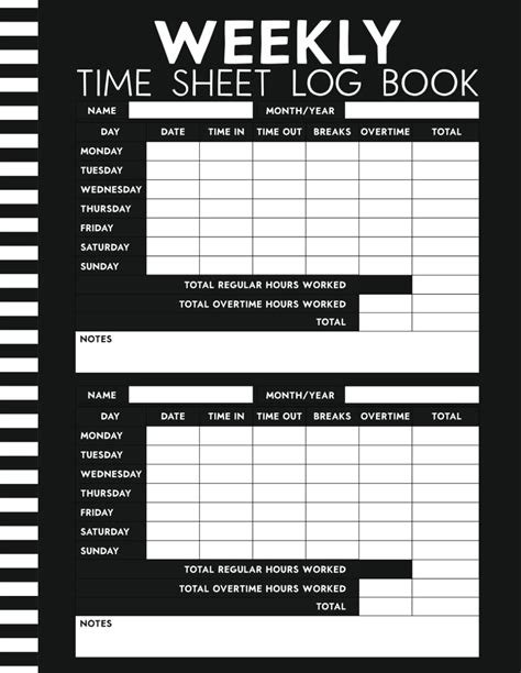 Weekly Time Sheet Log Book Work Hours Logbook With Hours Worked