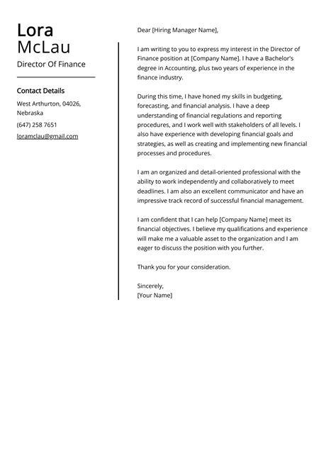 director  finance cover letter   guide