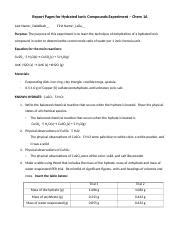 1A Report Sheets For Hydrated Ionic Compounds Expt 2 1 28 Docx