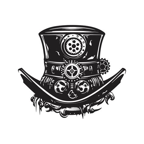 Steampunk Hat Logo Concept Black And White Color Hand Drawn