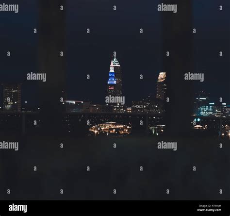 Cleveland skyline at night Stock Photo - Alamy