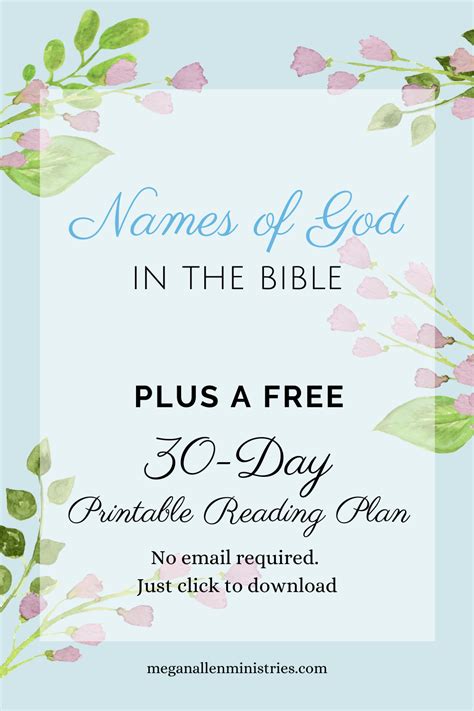 FREE PRINTABLE Names of God Bible Reading Plan