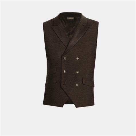 Gilet De Costume Crois En Tweed Brun Rouge Tre Revers En Pointe Avec