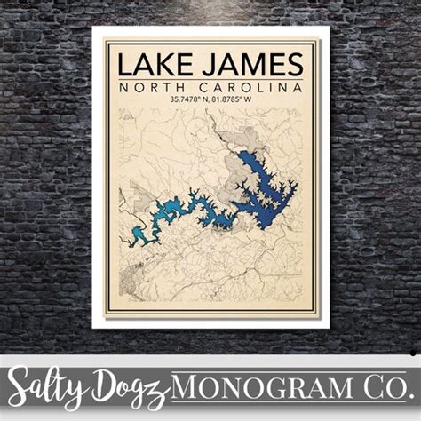 Lake Norman Map Print Map Of Lake Norman Lake Norman North Etsy