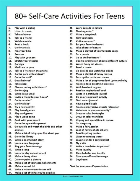 80+ Self-Care Activities for Teens - Kiddie Matters