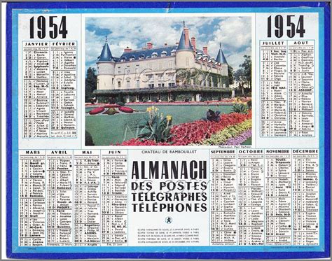 ALMANACH CALENDRIER PTT 1954 CHâTEAU de RAMBOUILLET BE cadeau