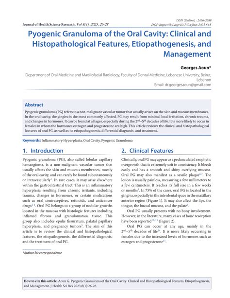 PDF Pyogenic Granuloma Of The Oral Cavity Clinical And