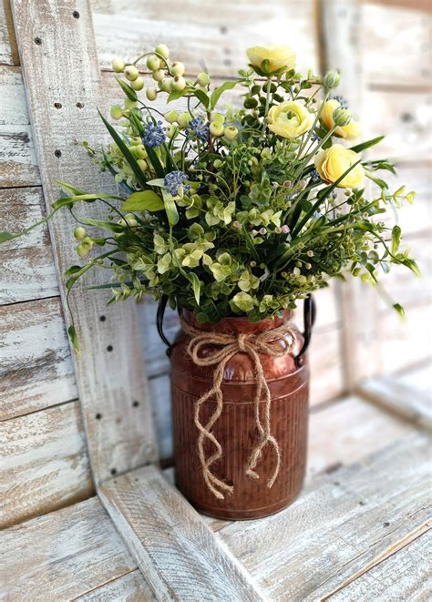 21 Farmhouse Floral Arrangement Greenery Centerpiece Etsy