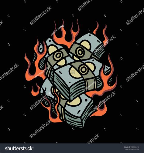 Burning Money Tattoo Vector Design Stock Vector (Royalty Free) 1920632618