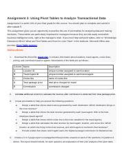 Assignment 2 Docx Assignment 2 Using Pivot Tables To Analyze