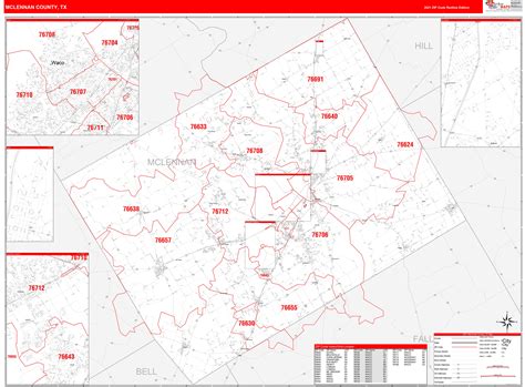 Mclennan County Tx Zip Code Wall Map Red Line Style By Marketmaps